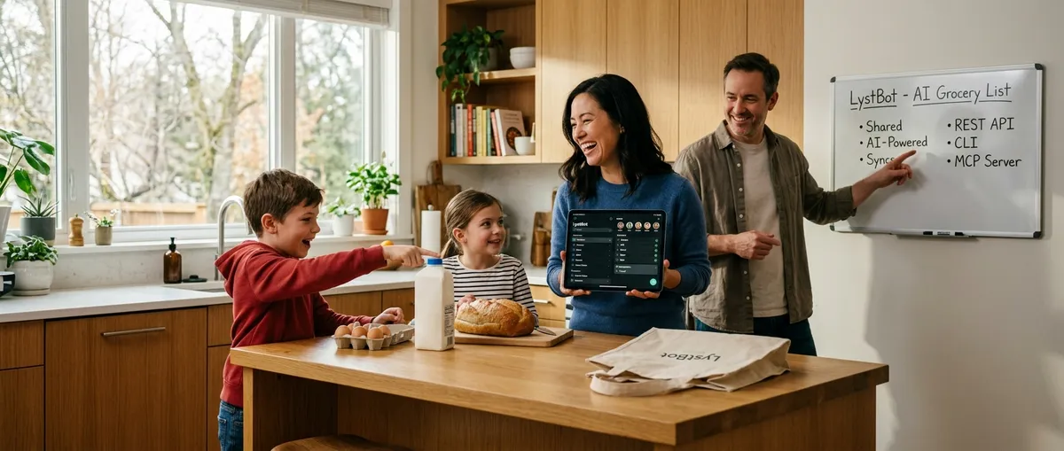 Family grocery list app showing shared shopping list on two phones