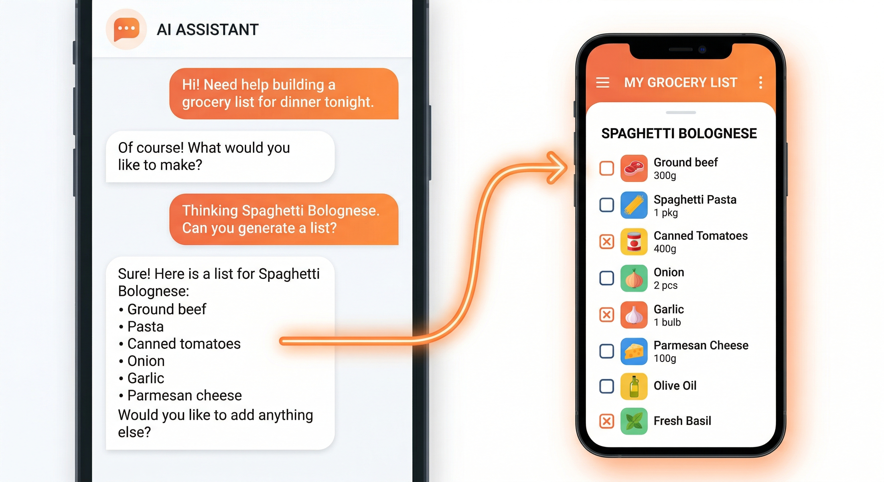 AI chat conversation managing a grocery list through LystBot MCP server