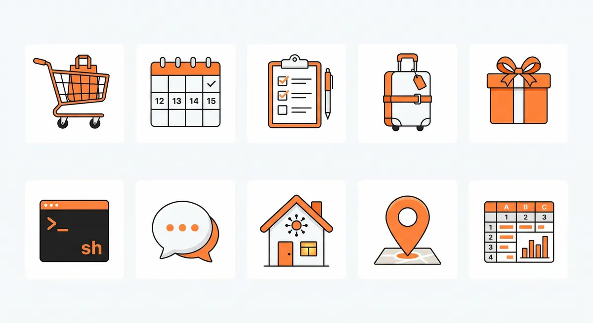10 MCP Server use cases for personal productivity - icons showing grocery lists, calendar, terminal, and more