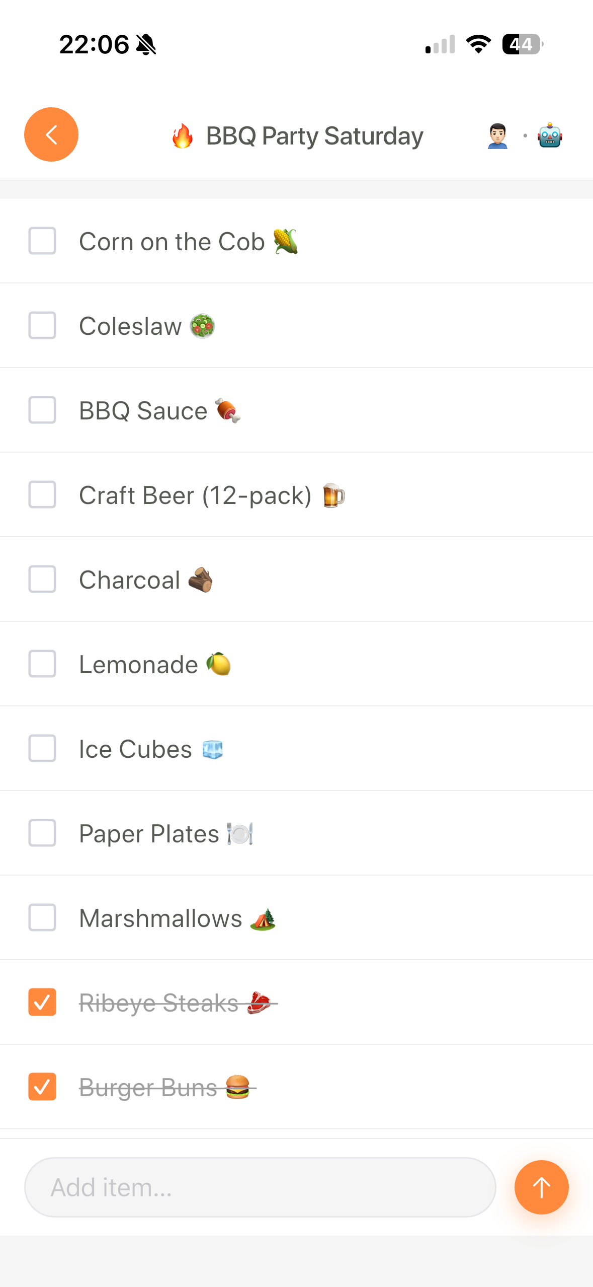 LystBot list detail view with grocery list items